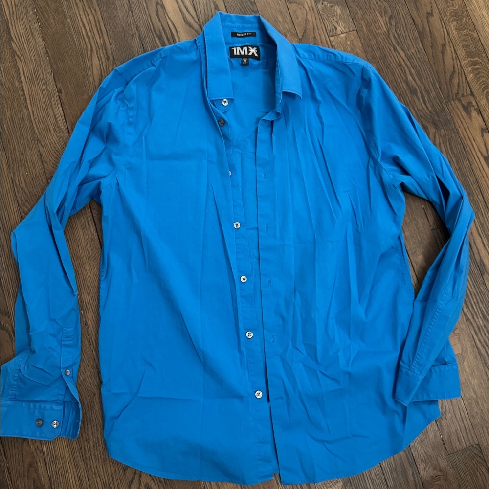 Express Men's Vibrant Blue Casual Button Down Shirt